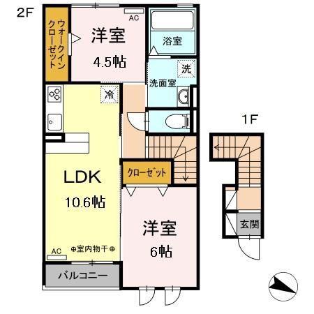 D-ROOM桂 A棟(2LDK/2階)の間取り写真