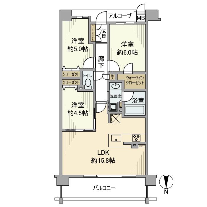 プレンディア住吉甲南町(3LDK/4階)の間取り写真