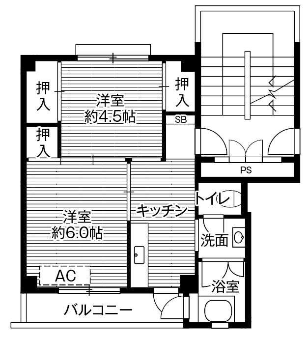 ビレッジハウス竹原2号棟(2K/1階)の間取り写真