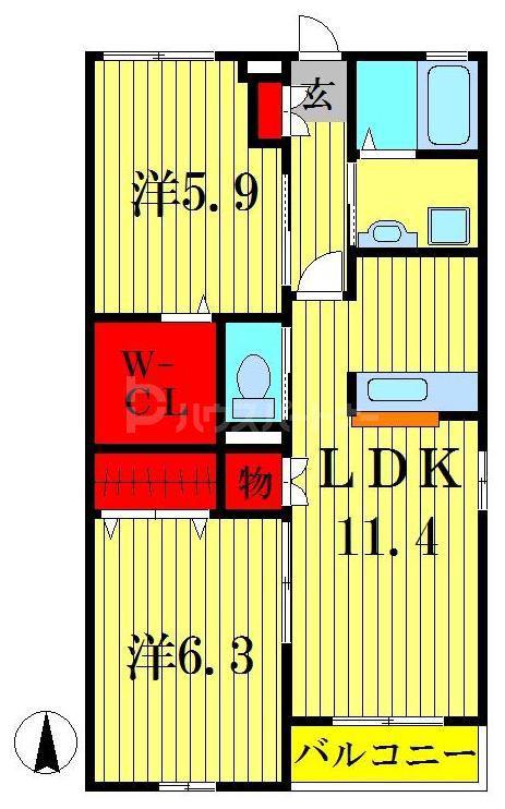グリーンビレッジII(2LDK/1階)の間取り写真