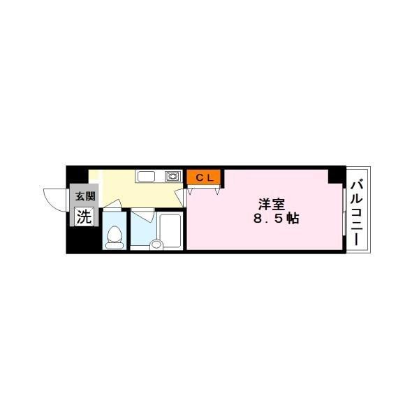 クローバーハイツⅢ(1K/4階)の間取り写真