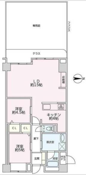 フェリス鷺沼(2LDK/1階)の間取り写真