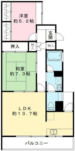 フォレスト上野毛(2LDK/1階)の間取り写真