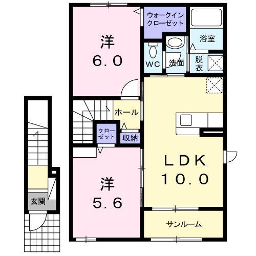 アッシュ ヒル I(2LDK/2階)の間取り写真