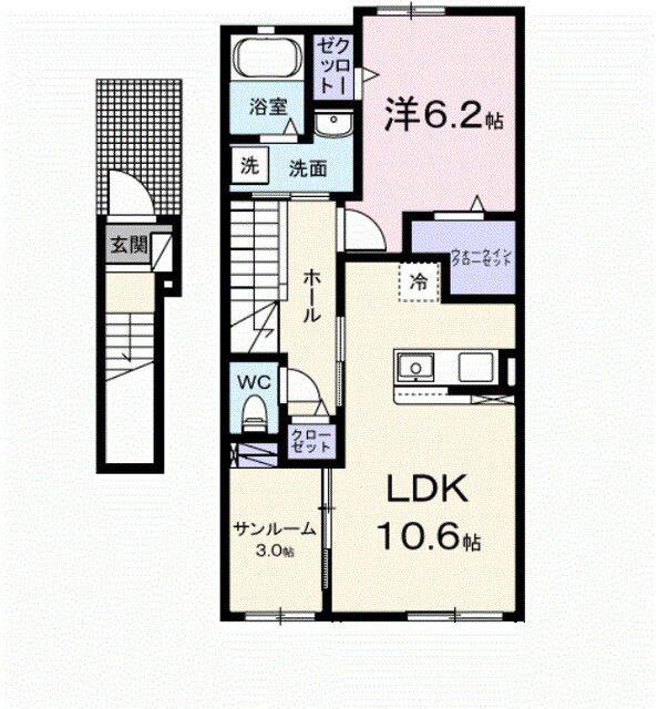カメリア アオキ(1LDK/2階)の間取り写真