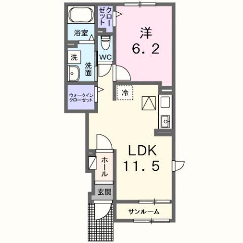 ヘイズグラス(1LDK/1階)の間取り写真