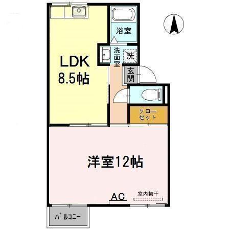 シャンポール喜多(1LDK/2階)の間取り写真