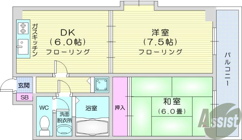 グリーンヒルズ長命ヶ丘(2DK/4階)の間取り写真