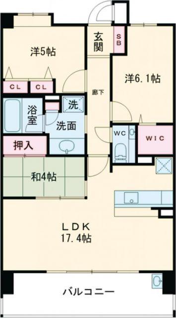 アクタス籠町グランミライ(3LDK/3階)の間取り写真