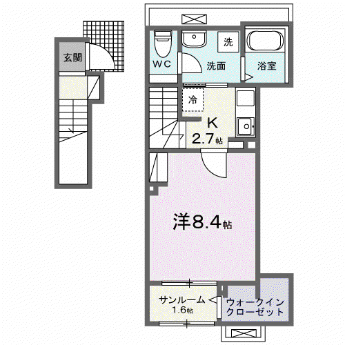 ピンズ下関I(1K/2階)の間取り写真