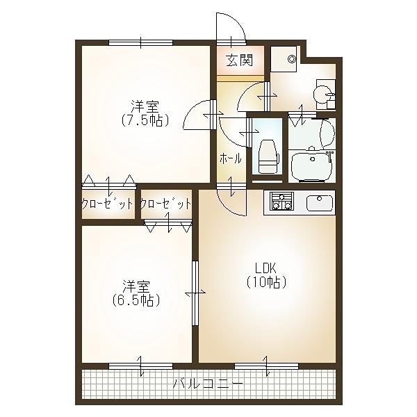 メゾンドララバイII(2LDK/1階)の間取り写真