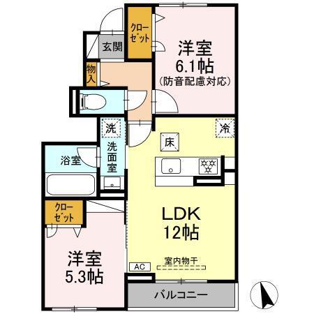 アヴァンセ横浜小机(2LDK/1階)の間取り写真