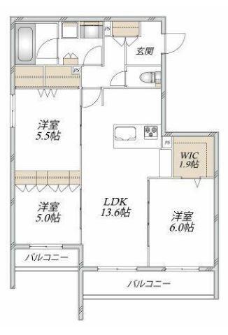 GRAND CHATEAU 二ツ橋(3LDK/2階)の間取り写真