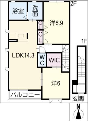 ラシック S・S C棟(2LDK/2階)の間取り写真