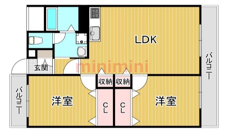 南茨木ハイタウン美沢A棟(2LDK/5階)の間取り写真