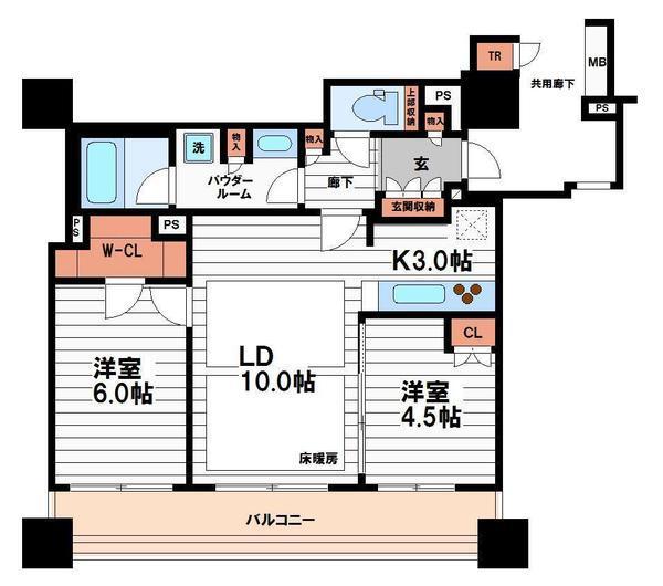 クレヴィアタワー御堂筋本町(2LDK/28階)の間取り写真