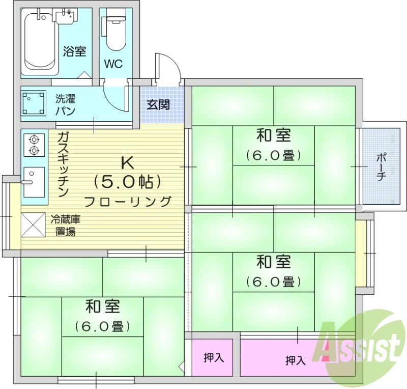 サンパレス幸(3DK/1階)の間取り写真