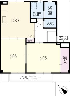 第三河国荘B(2DK/2階)の間取り写真