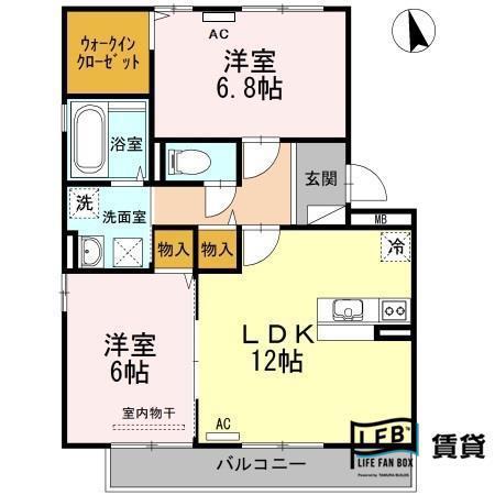 セジュールスハマB棟(2LDK/2階)の間取り写真