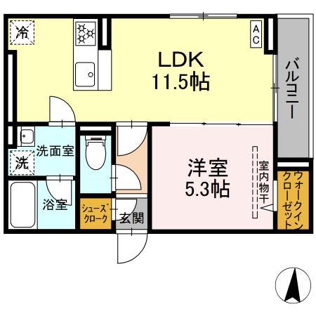 ディー パイナ 登戸3(1LDK/2階)の間取り写真