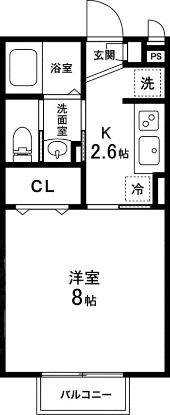 ショコラ・メゾンK(1K/2階)の間取り写真
