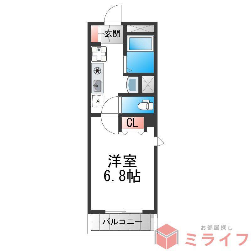 ラシーヌ背戸口(1K/6階)の間取り写真