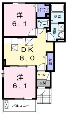 ルーベル鴨島A(2DK/1階)の間取り写真