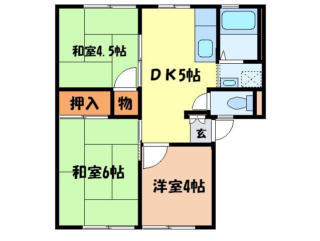 岸城ハイツA棟(3DK/1階)の間取り写真
