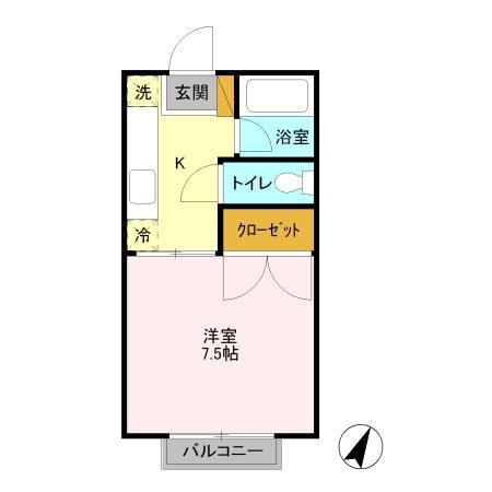 サニーヒルズ薬師台A(1K/2階)の間取り写真