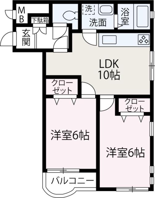 スカイプラザ久保中(2LDK/1階)の間取り写真