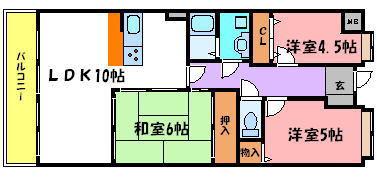 プラザハイツ二ツ屋(3LDK/2階)の間取り写真