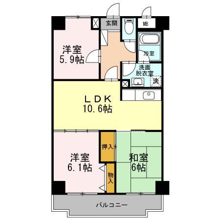 エスポワール小金井(3LDK/6階)の間取り写真