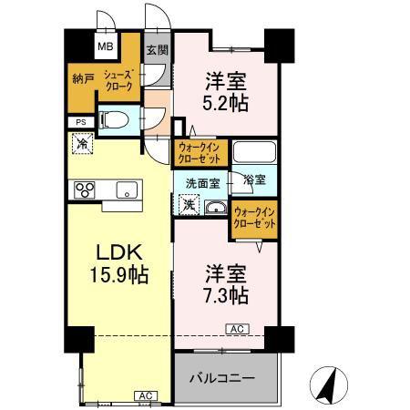 セレーノ福山駅前(2LDK/11階)の間取り写真