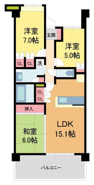 夙川香枦園コートハウスマスターズコート(3LDK/3階)の間取り写真