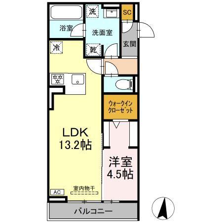 セレスティア高畑(1LDK/3階)の間取り写真