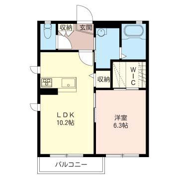 レイクロワールV(1LDK/2階)の間取り写真