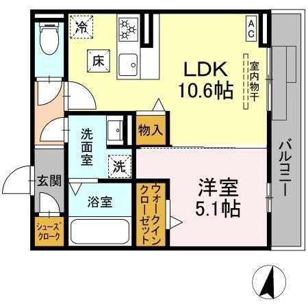 ルヴィータ森末(1LDK/1階)の間取り写真