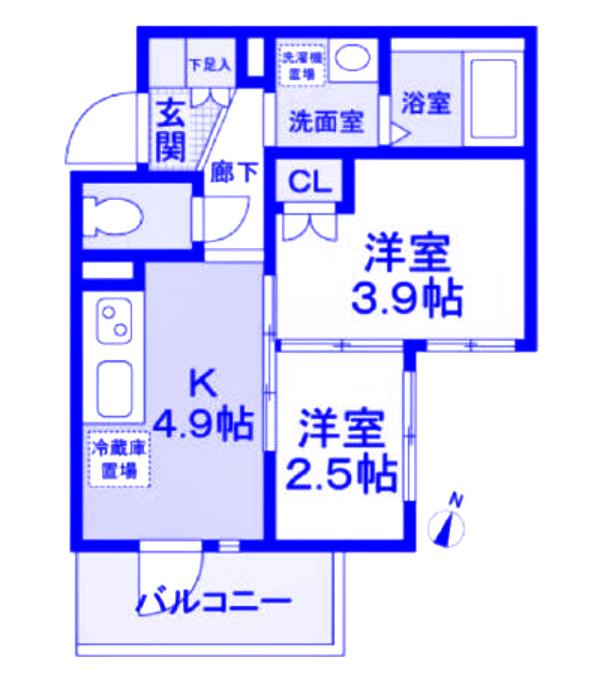 ウィステリア三ツ沢(2DK/2階)の間取り写真