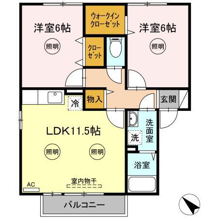 TIMONEA棟(2LDK/2階)の間取り写真
