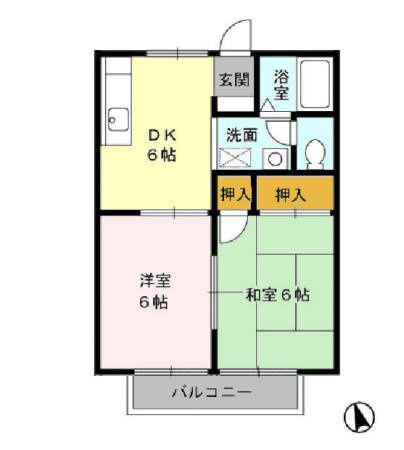 ドルチェ浜道AB A(2DK/2階)の間取り写真
