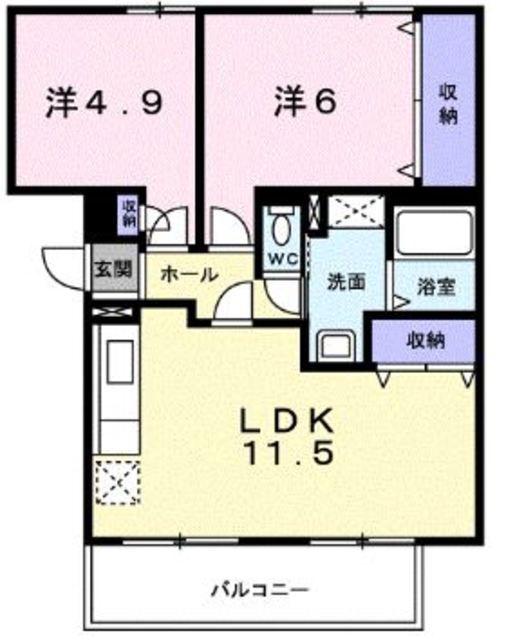 COURT-YARD三橋公園D(2LDK/1階)の間取り写真