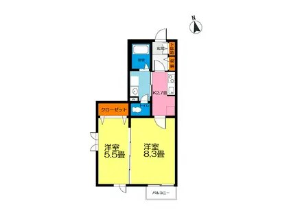 シャーメゾン橋本(2K/1階)の間取り写真