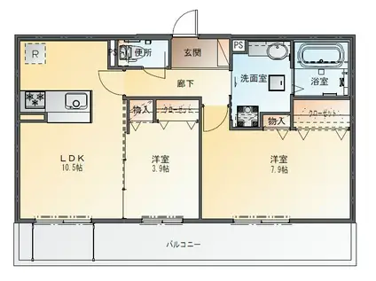 アルバA棟(2LDK/1階)の間取り写真