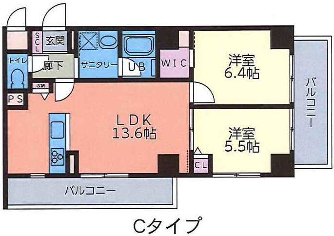 ハファダイ エサカ(2LDK/2階)の間取り写真