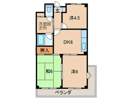 ＪＲ和歌山線 打田駅 徒歩19分 4階建 築32年(3DK/1階)の間取り写真