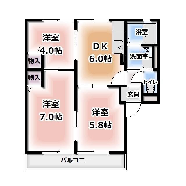 クレセールメゾンC(3DK/1階)の間取り写真
