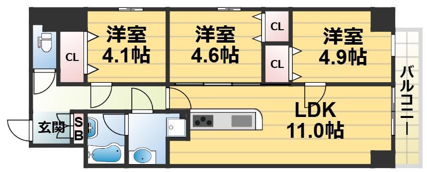 プレサンスNEO新深江リュミエル(3LDK/7階)の間取り写真