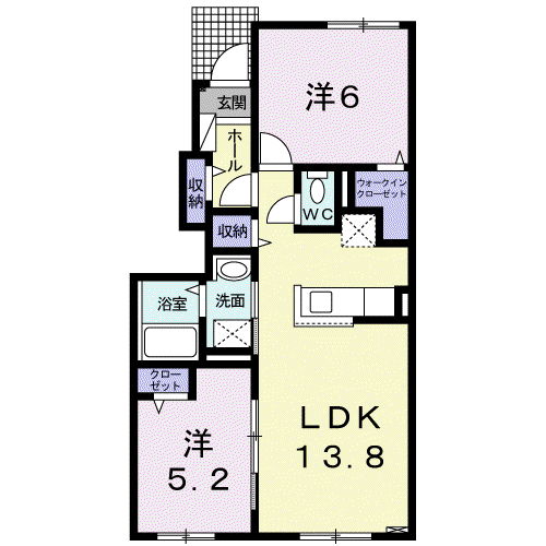 滝川市東町5丁目2LDKアパート(2LDK/1階)の間取り写真