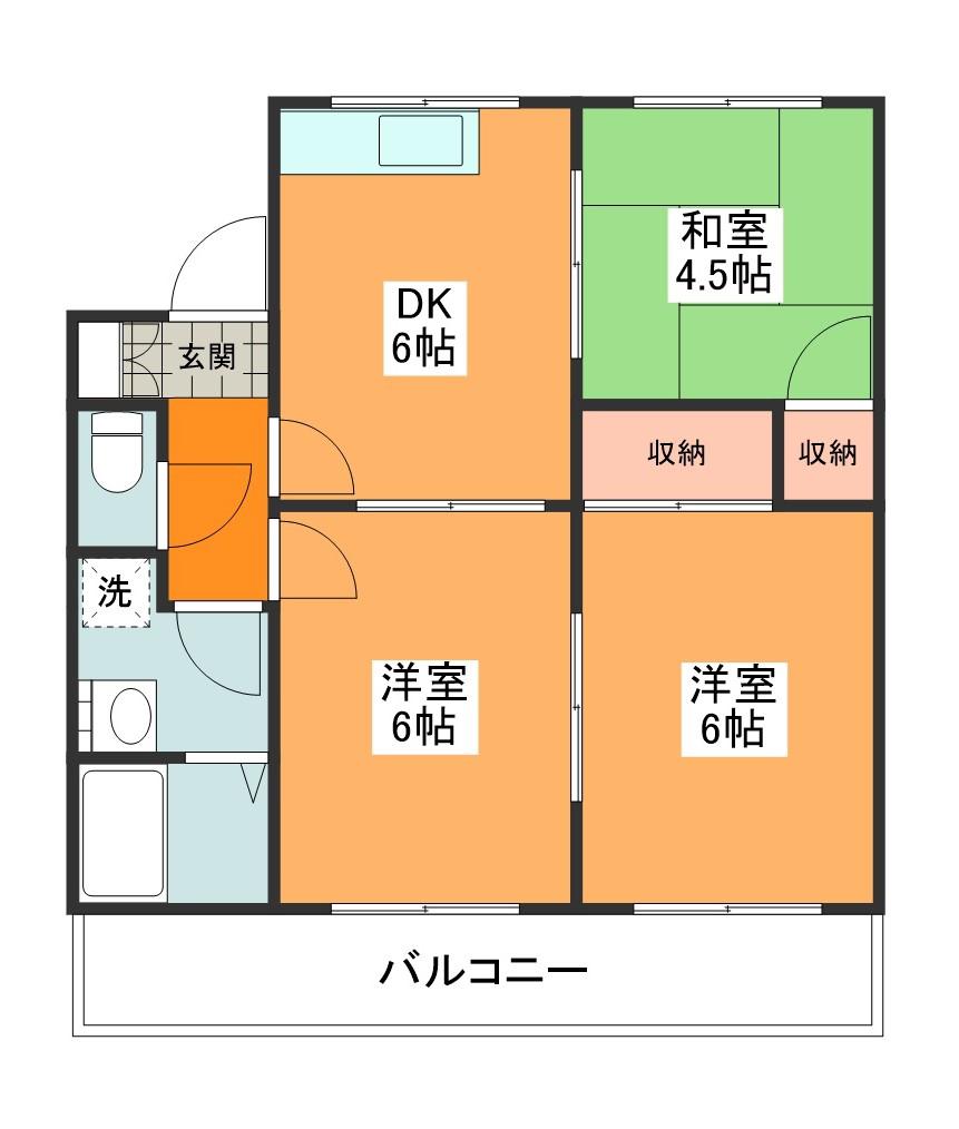 カームハイツ朝日(3DK/1階)の間取り写真