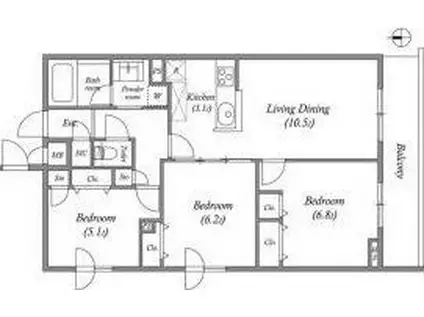 プライムガーデン若木(2SLDK/2階)の間取り写真